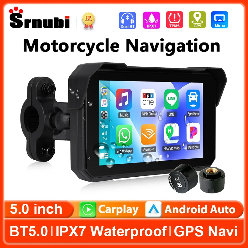 

Portable 5 inch Motorcycle GPS Navigation Wireless Carplay Android Auto BT5.0 Moto Monitor IPS Screen IP67 Waterproof