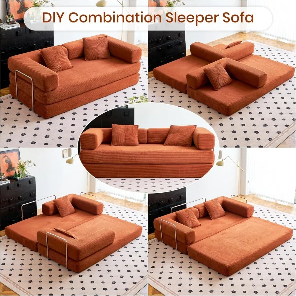 Sofa Kompresi - Tempat Tidur Sofa Lantai Konvertibel - dengan Sandaran Tangan Penopang Punggung Bantal - Tempat Tidur Sofa Lipat Nyaman Sofa Terkompresi