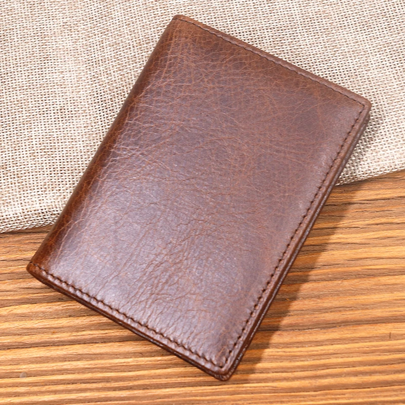 Genuine Leather Wallet For Men Male Natural Cowhide Vintage Business Short Bifold Men's Purse With Credit Card Holder ID Window