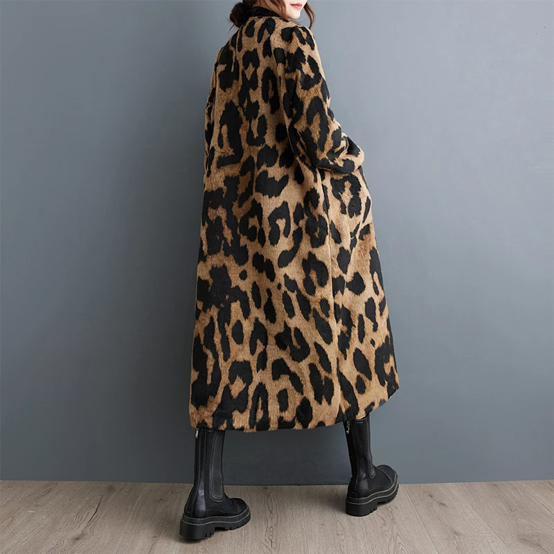 #6926 Spring Autumn Long Leopard Trench Coat Women V-neck Loose Pockets Vintage A-line Trenchcoat Single Breasted Streetwear