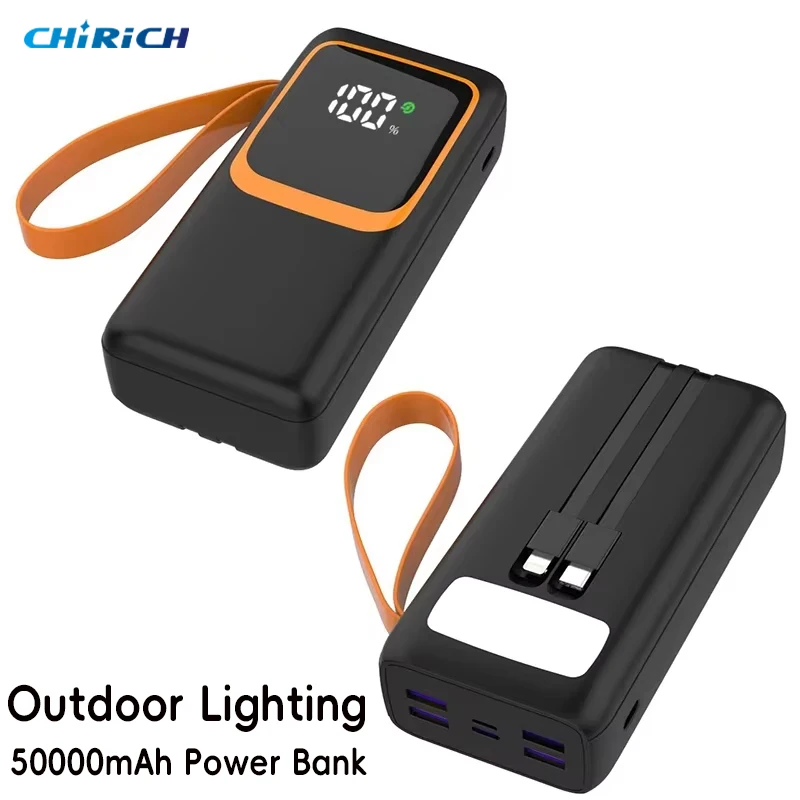 50000mAh Power Bank ไฟ LED โคมไฟแบบชาร์จไฟได้แบบพกพา USB C Fast ชาร์จแบตเตอรี่ Camping ฉุกเฉินกลางแจ้ง Night Lighting