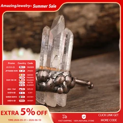 Irregular White Quartz Point Beads Bronze Handmade Rings Jewelry Women Natural Stone Adjustable Finger Rings Gift Dropship