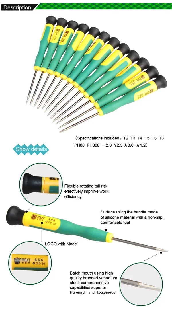Imagem -06 - Precision Chave de Fenda Grupo 12 em Celular pc Tablet Desmontar Kit de Reparação Phillips Parafuso Torx Drivers Bst666