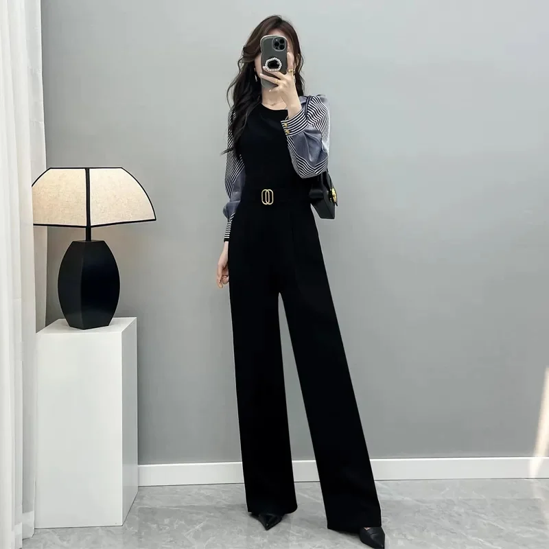 Chic Fashion High-grade Jumpsuit Women Spring and Autumn 2024 New Long Sleeve Temperament High Waist Slim Long-Sleeved Jumpsuit