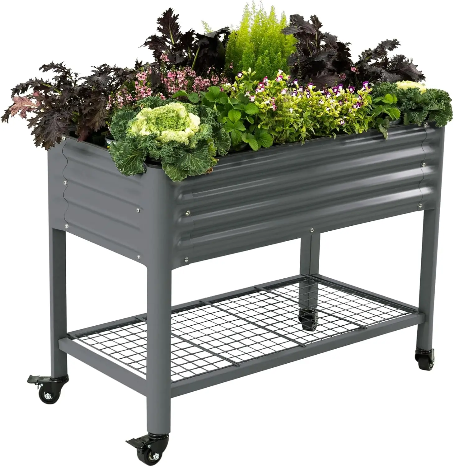 

Rolling Elevated Raised Garden Bed-V Series, 2' x 4' Garden Beds with Legs & Storage Rack for Patio & Porch, 700 Lbs Weight Capa
