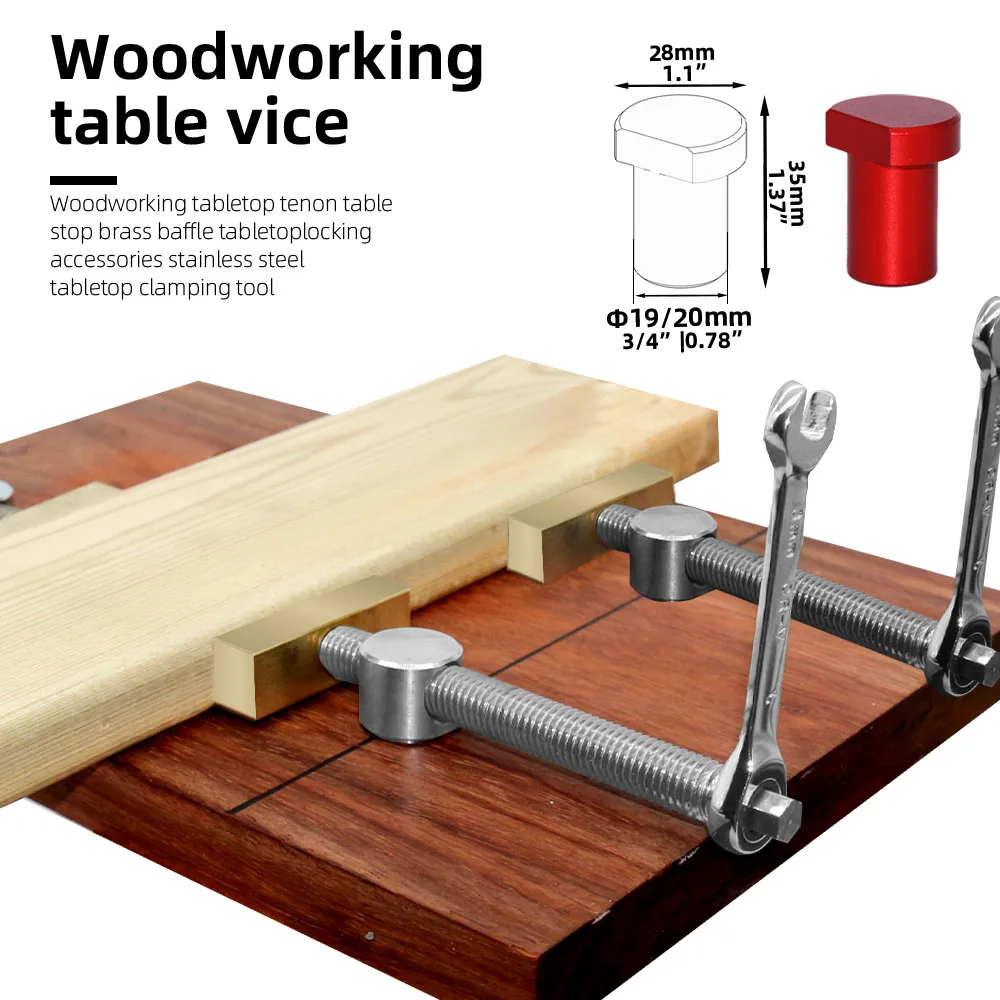 Woodworking Bench Dog Brake Inserts Workbench Fast Fixed Clip Clamp Brass Fixture Vise for 19/20mm Desktop Hole Carpenter Tools