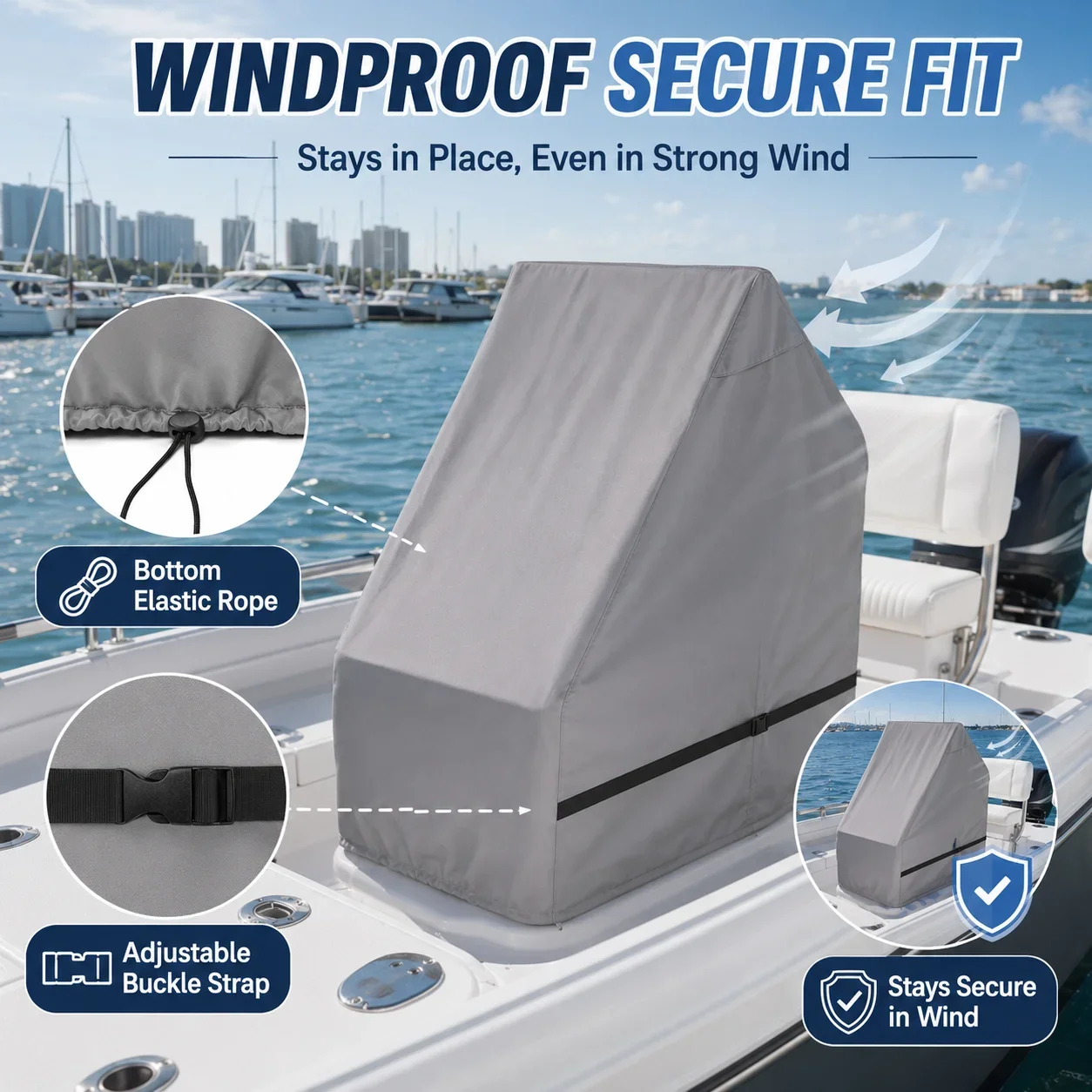 Boat Console Cover Oxford Fabric Waterproof Sunproof Windproof Dust Resistant with Elastic Rope Buckle Strap for Yacht Marine Us