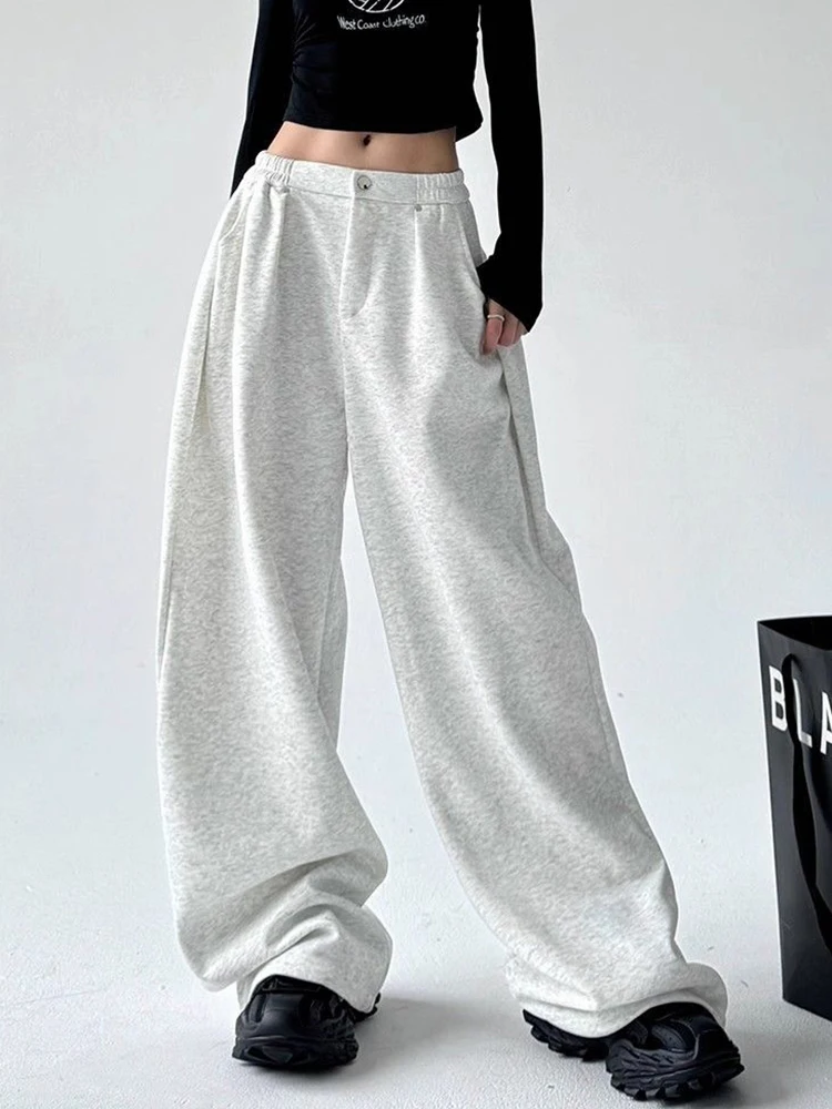 

Zoki Streetwear Loose Gray Sweatpants Women Vintage High Waist American Trousers Casual Oversize Harajuku Hip Hop Wide Leg Pants