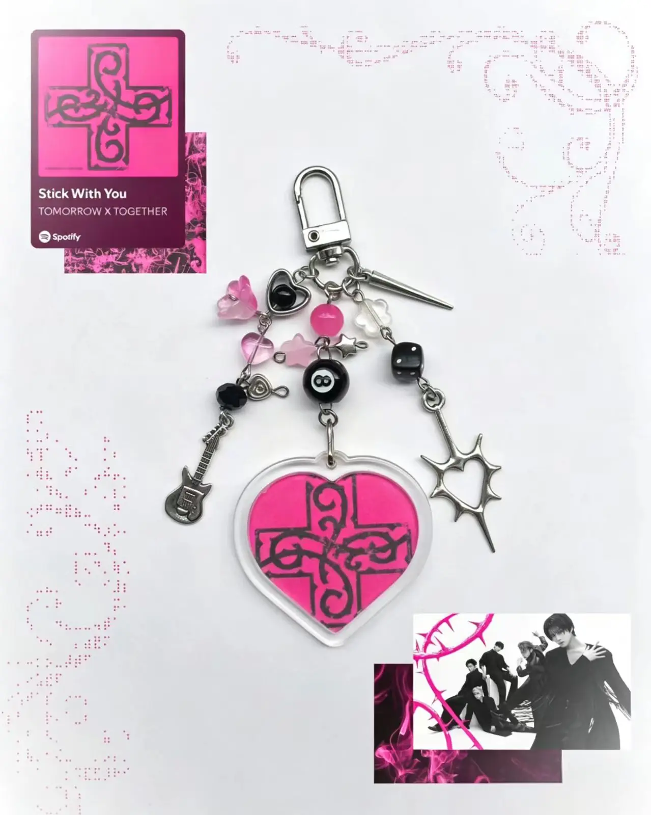 Llavero con cuentas de corazón de espina temática del álbum de TOMORROW X TOGETHER del séptimo año, colgante para bolso, llaveritos, dije kpop, mochila