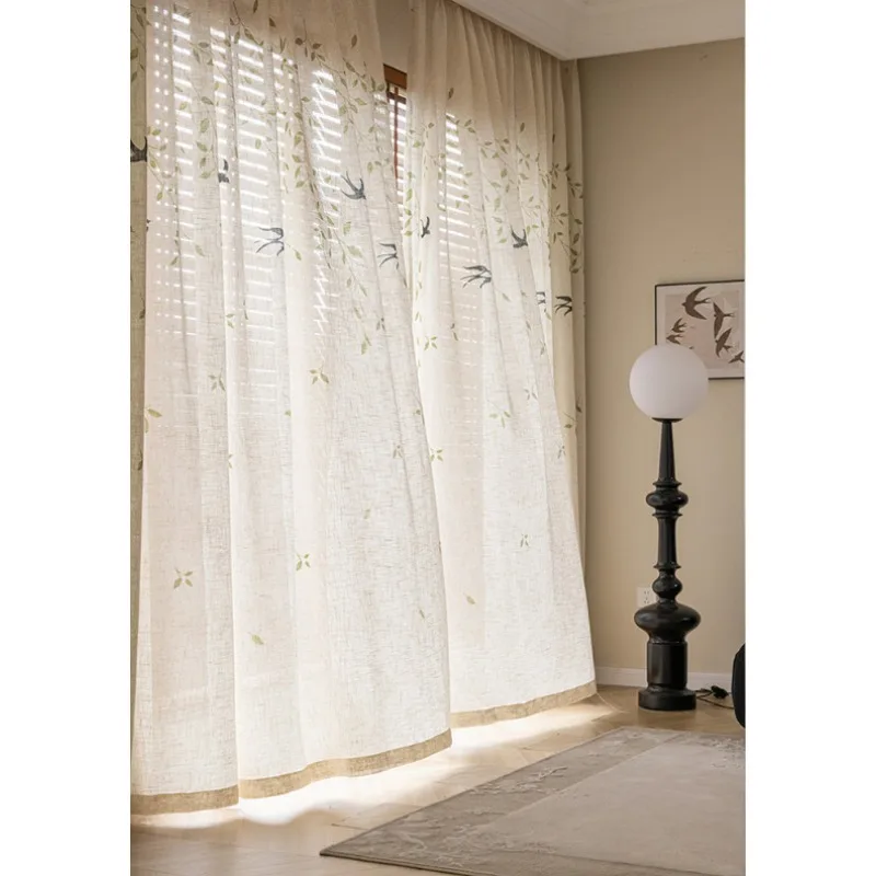 American countryside linen yarn with swallow print, translucent but not transparent, living room, bedroom, balcony coming out