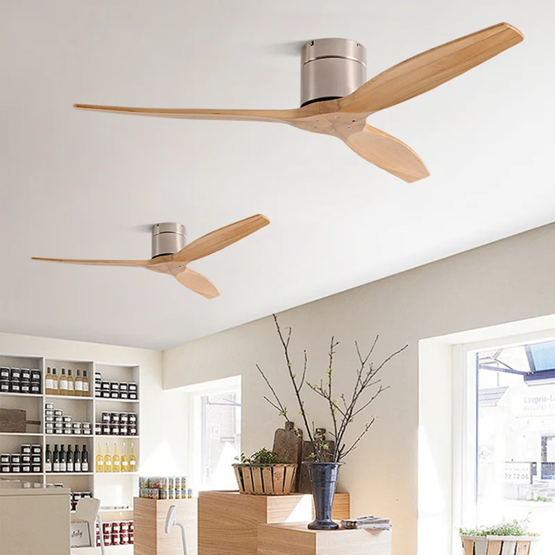 

42/52 Inch Ceiling Fan 3 wooden Blades Vintage Industrial Wood Ventilator Remote Control for Coffee Shop Home Hotel Office