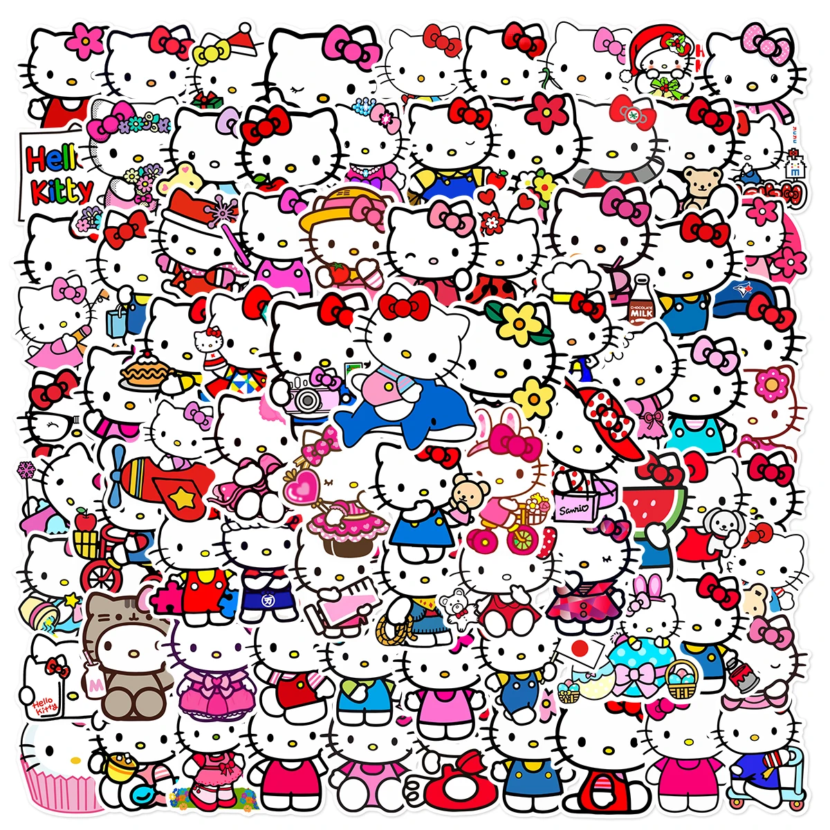 50/100Pcs Kawaii Cartoon Hello Kitty Stickers DIY Kids ToysLuggage Diary Scrapbook Car Stationery Decoration Girl Decals Gift