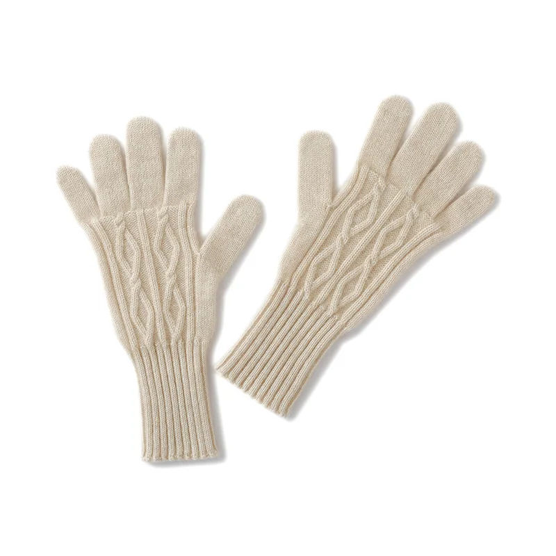 100% Cashmere Knitted Gloves Touchscreen Finger Women Autumn Winter Thick Cable Warm Wrist Length Classic Female Mitten