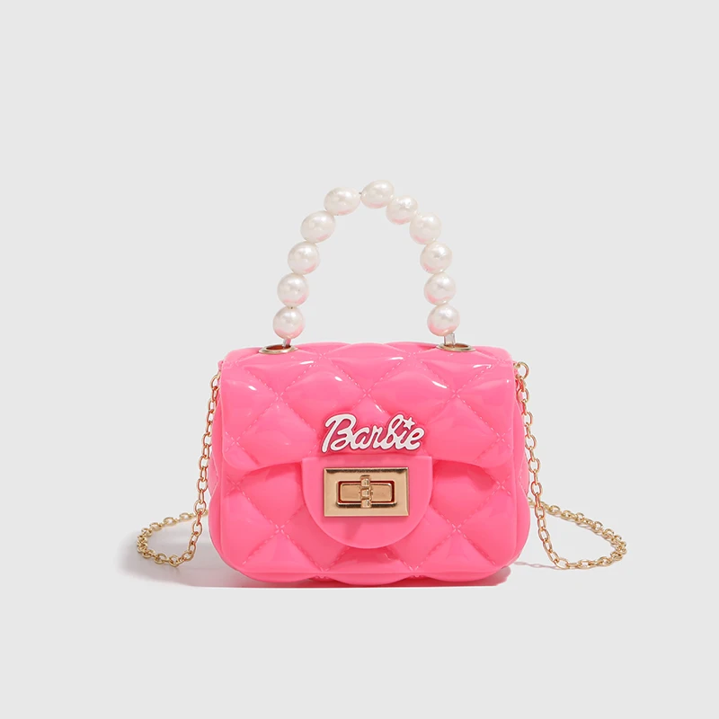 Kawaii Barbies Girly Shoulder Bags Cute Anime Mini Chain Pearl Handbag Earphone Cover Cute Jelly Bag Small Bag Zero Wallet Gift