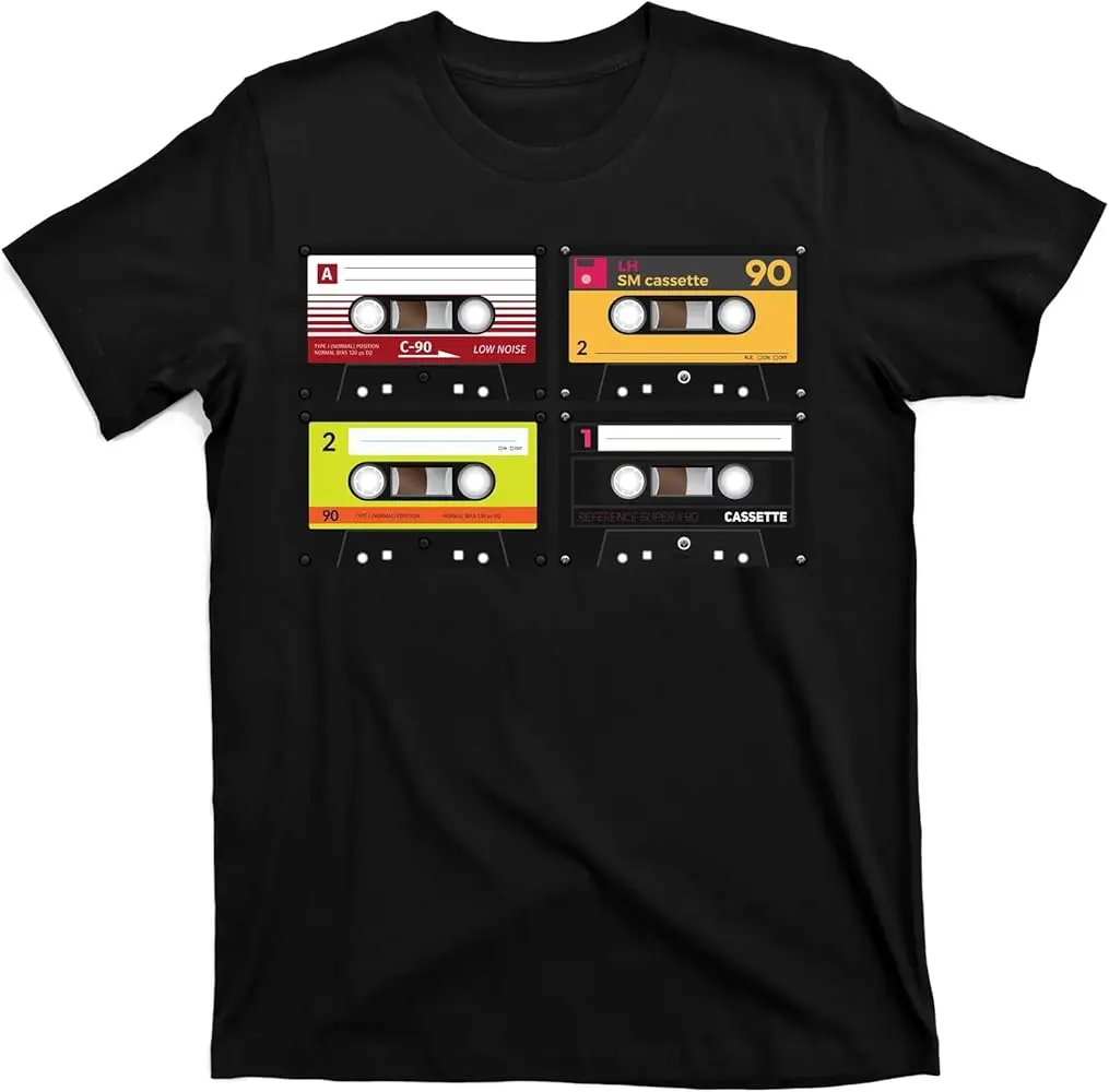 Cassette Tapes Music Mixtape Vintage Retro 80s Tech  Black,  Tees Cotton Luxury brand vintage oversized