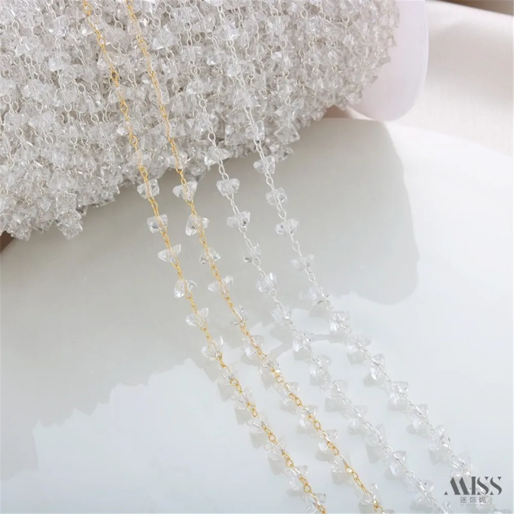 14K Gold Square Crystal Zirconium Stone Clip Beads Round Beads Corner-cutting Love Handmade Chain DIY Fringed Ear Accessories