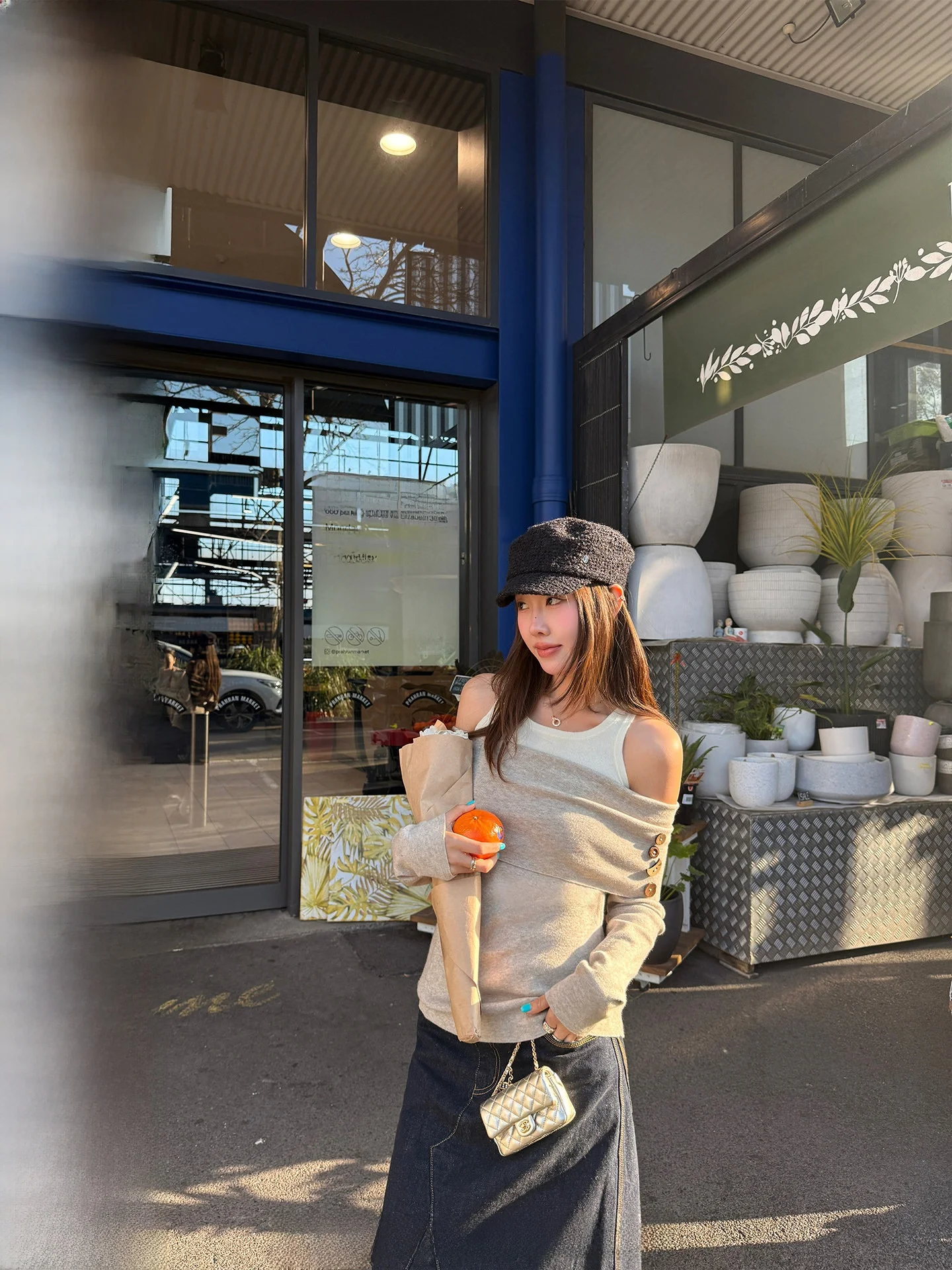 

Ranwear Korean Sle Color Blo oulder Bared nut Button Knitted Long Sve Slim Fit Top Casual Faion Mod Fiber