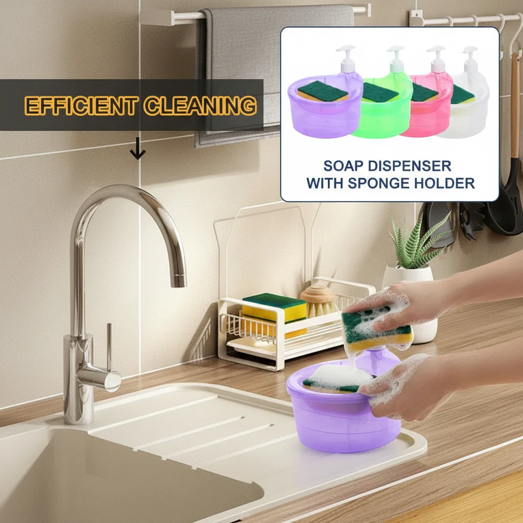 Soap DispenserCreative Kitchen Dishwashing Liquid Dispenser Kitchen Dish Soap Dispenser With Sponge Liquid Pump Soap Container