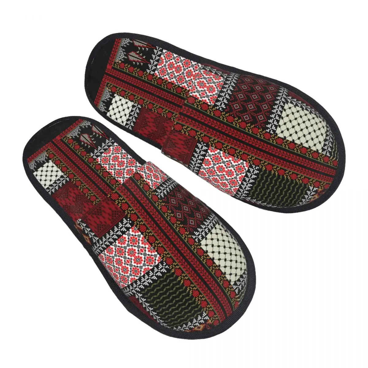 Custom Arabic Keffiyeh Traditional Pattern Comfort Scuff With Memory Foam Slippers Tatreez Embroidery Art Hotel House Shoes