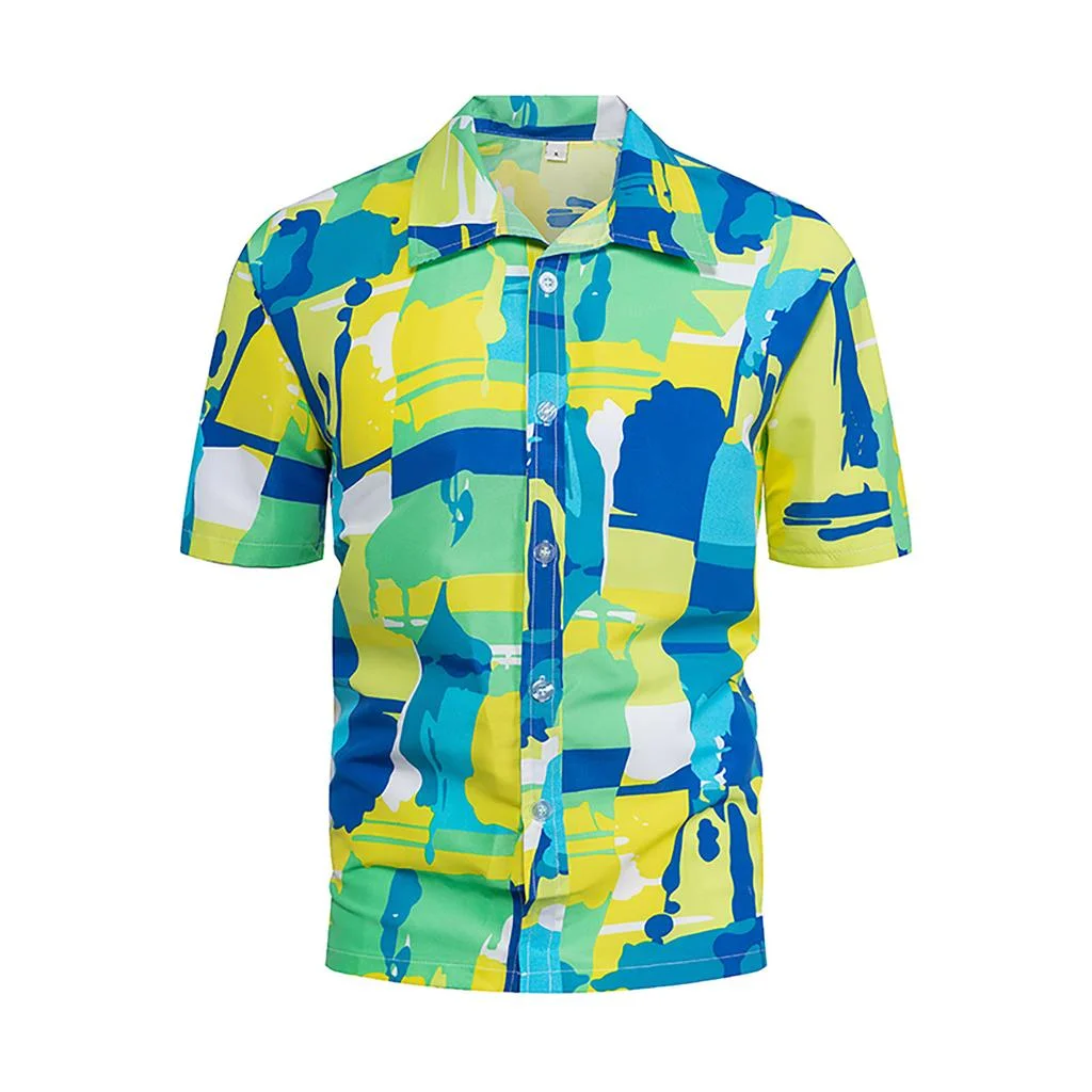 

Summer Men's 3D Printed Colorful Graffiti Shirt Neutral Fashion Casual Harajuku Style Oversized Breathable Lapel Hawaiian Shirt