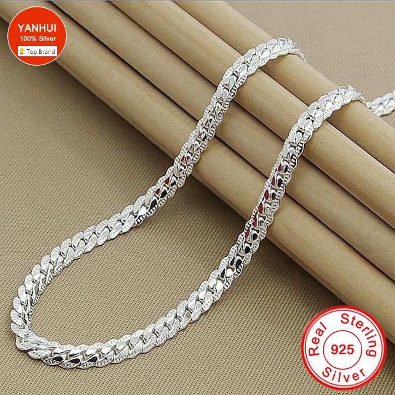 

YANHUI Tibetan Silver 5mm Full Sideways Necklace 18/20/22/24 Inch Chain For Woman Men Fashion Wedding Engagement Jewelry