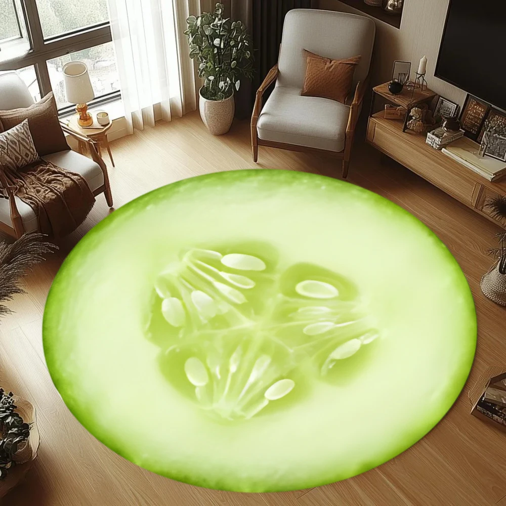 Fruit Cross-section Circular Carpet Dragon Fruit Cucumber Papaya Grape Carpet Anti Slip Entrance Mat Living Room Bedroom Rug