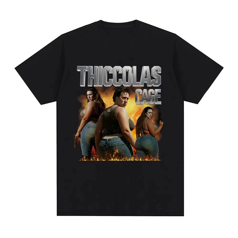 Thiccolas Cage Funny Meme T-shirt Unhinged Inappropriate Movie Lover T-shirts Absurd Crazy Cringe Exchange Gift Gag Joke Tshirts