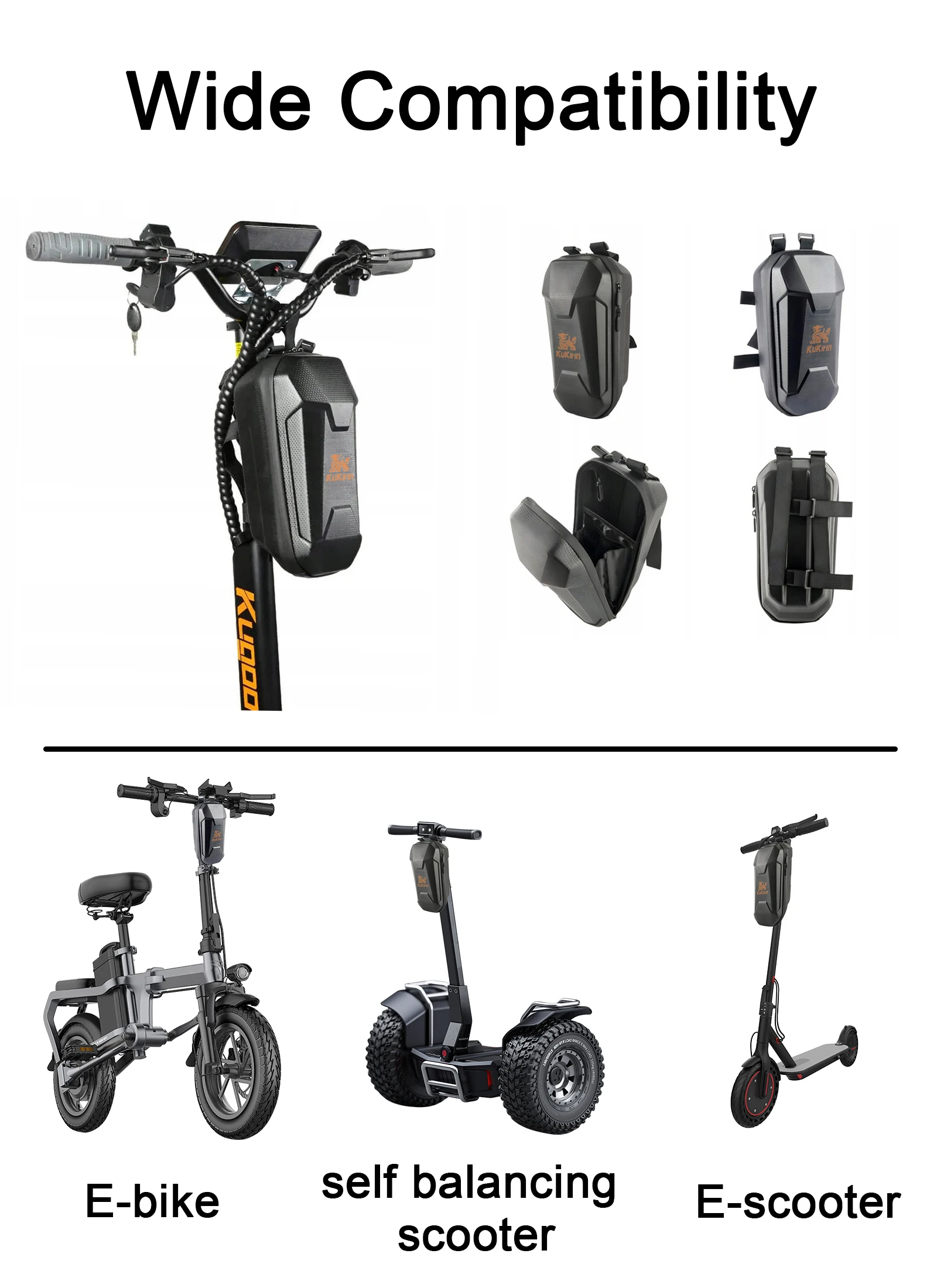 حقيبة سكوتر كهربائية من Kukirin سعة 3 لتر، حقيبة مثبتة على المقود الفاخر، هيكل صلب من مادة EVA مقاومة للماء وواقية من الشمس، محمولة وخفيفة الوزن #6