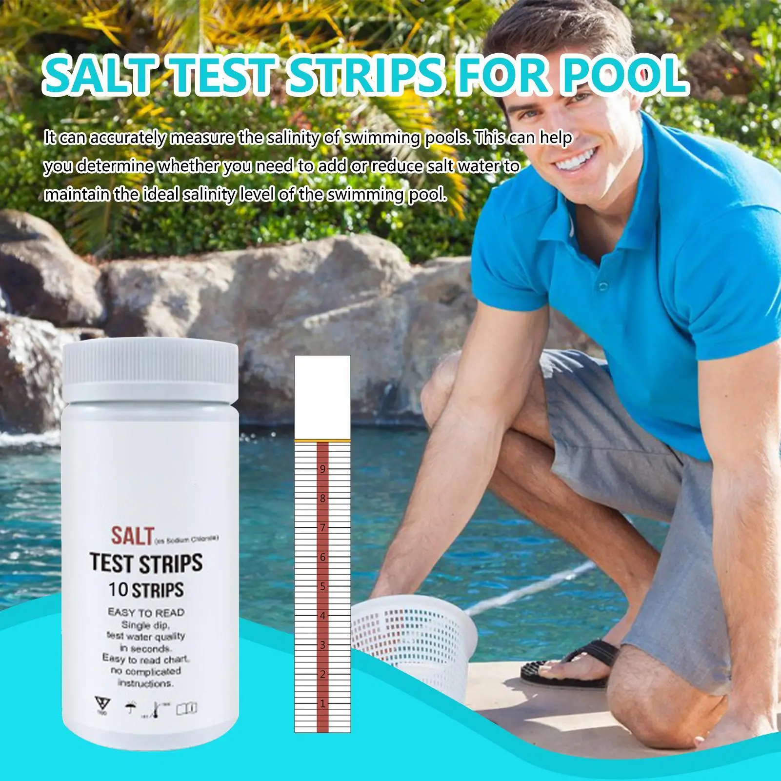 10 bandes de test de sel pour piscine, papier de détection d'eau salée, papier de test d'eau pour la maintenance et la gestion des piscines