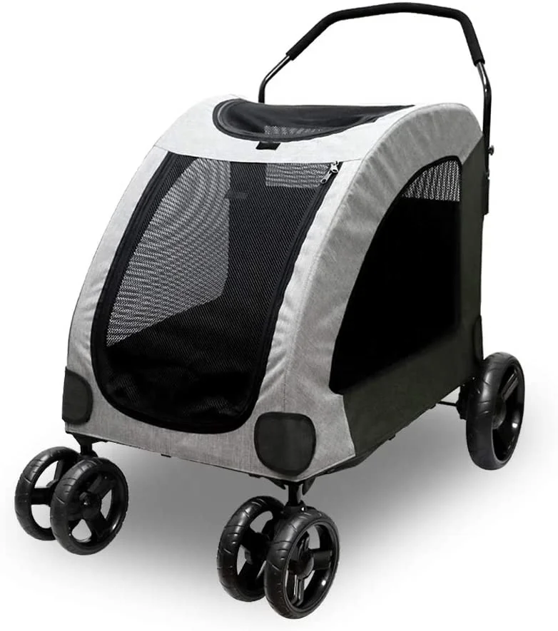 4 Wheels Luxury Folding Large Pet Trolley Pet Stroller Dog Carrier Detachable Travel Big Dog Stroller up to 120 Lbs Foldable