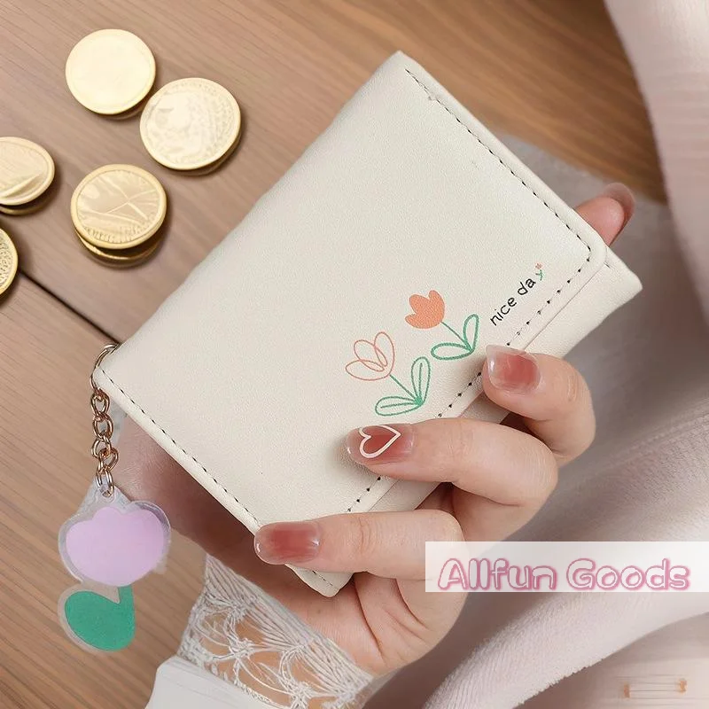 [TG835]Cute Mini PU Leather Wallet With Flower Print And Multiple Card Slots Perfect For Women Girls Daily Use Shopping Travel