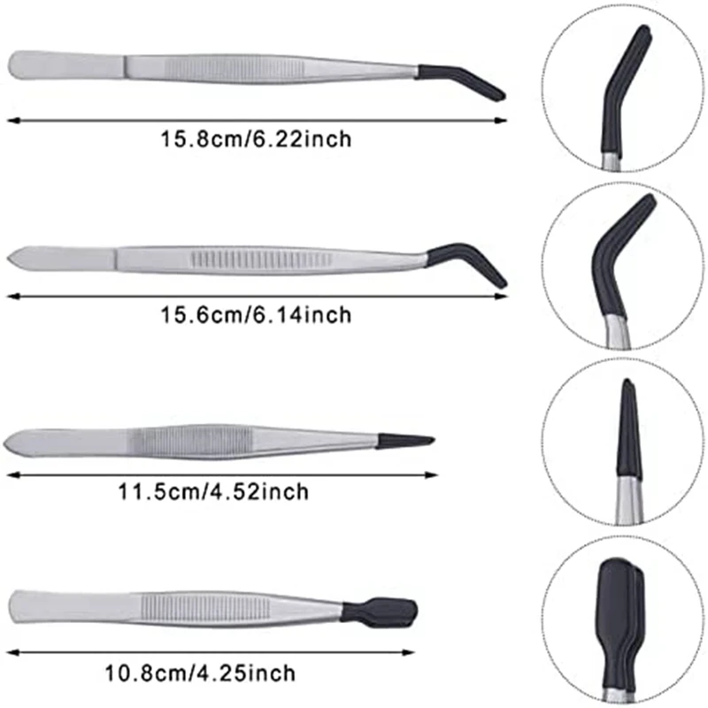 4 Pieces Tweezers Set With Rubber Tips Tweezers Rubber Flat Tip Tweezer For Jewelry Hobby Industrial Hobby Craft