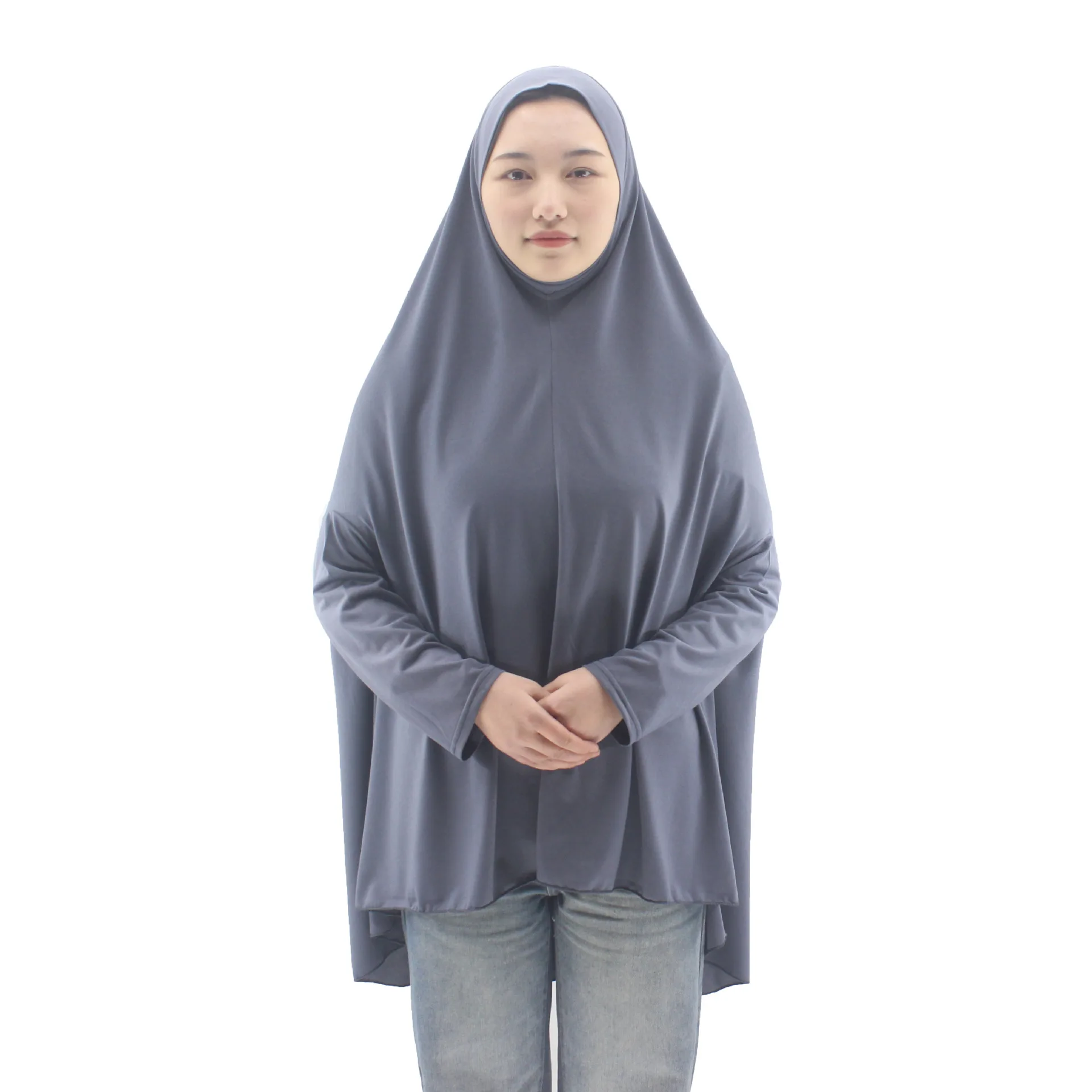 Muslim Abayas with Sleeve Women Hijab Long Shawl Full Cover Solid Color Prayer Clothing Premium Plain Hijabs Islamic Ramadan