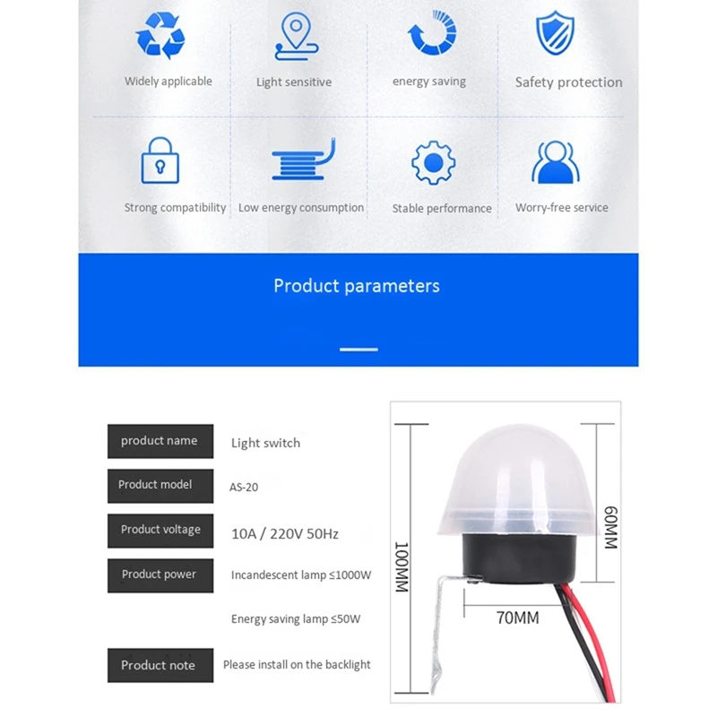 FULL-5X Auto On Off Fotocellula Lampione stradale Interruttore C AC 220V 50-60Hz 10A Foto di controllo Interruttore del sensore fotointerruttore