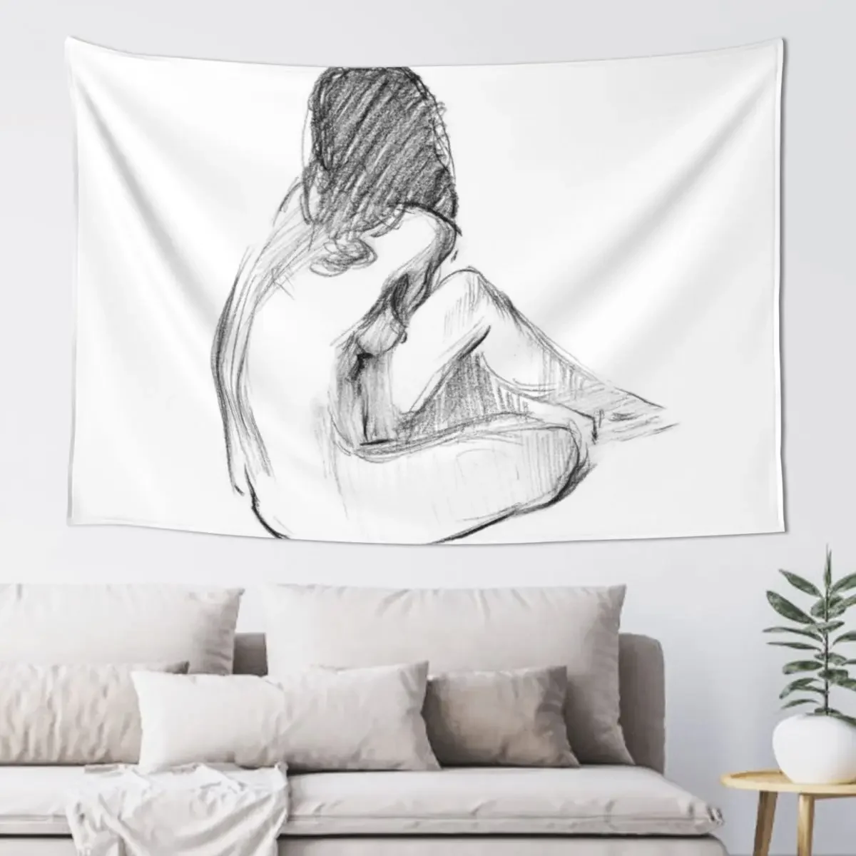 Contour Nude line drawing, Sexual art, Sensual bedroom art, Modern Line Drawing Abstract female form Erotica illustrati Tapestry