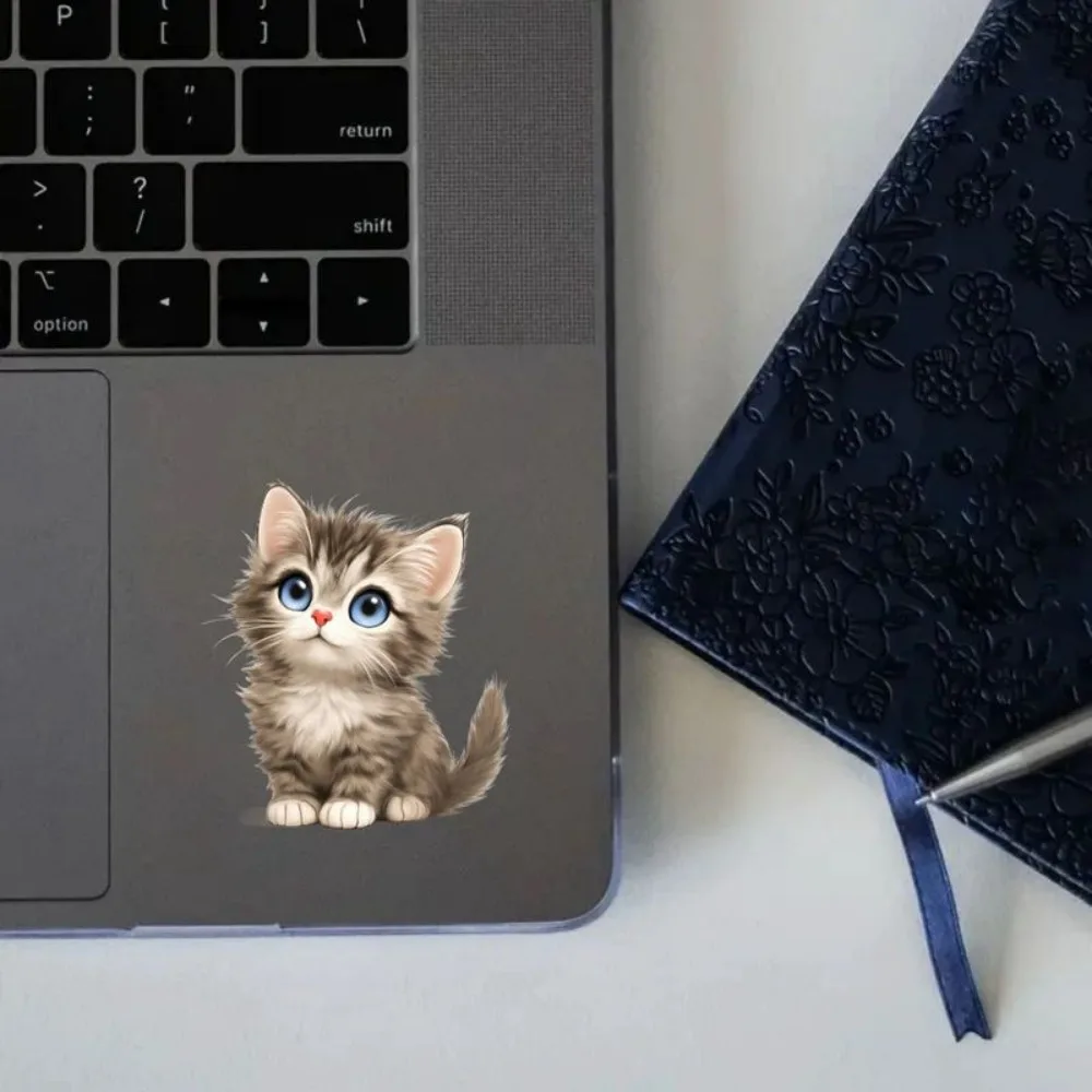 Self adhesive Cute Kitten Vinyl Sticker for Cars Trucks Laptops Windows White Gray Tabby Cat with Bright Blue Eyes Spiky