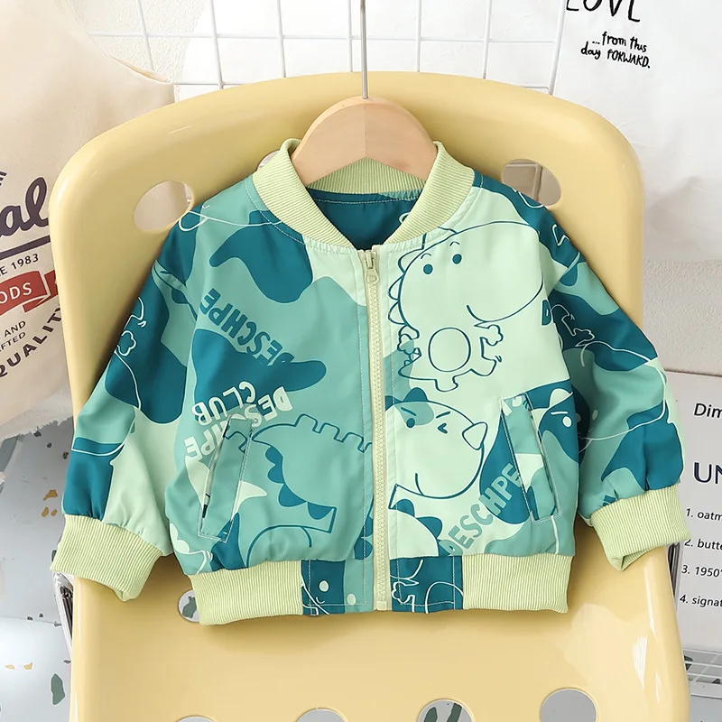 

Baby Dinosaur Cartoon Coat Boys Fashion Casual Letter Jacket Spring Autumn New Female Loose Zipper Short Cute Clothes 12M-6 Year