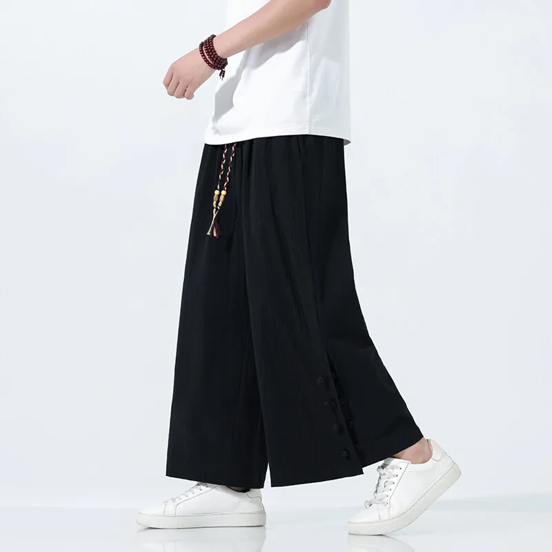 

Летние брюки до щиколотки, мужские модные повседневные свободные шаровары в китайском стиле, мужские легкие прямые широкие брюки, мужские M-5XL