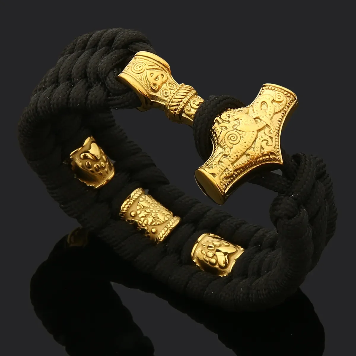 

Viking Runes Thor Hammer Stainless Steel Bracelets Men Outdoor Camping Survival Rope Bracelet Norse Scandinavian Amulet Jewelry