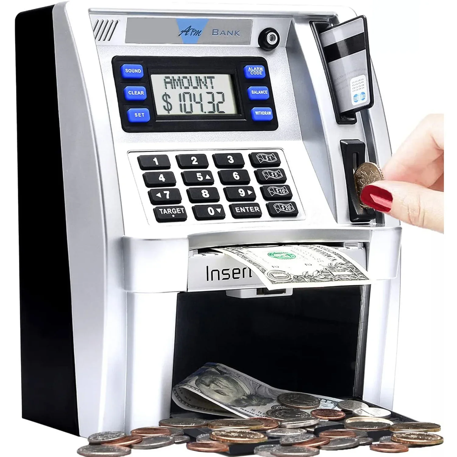 2023 Electronic Piggy Bank ATM Cash Coins Saving Box Password Money Box ATM Bank Safe Box Automatic Deposit Banknote Kids Gift