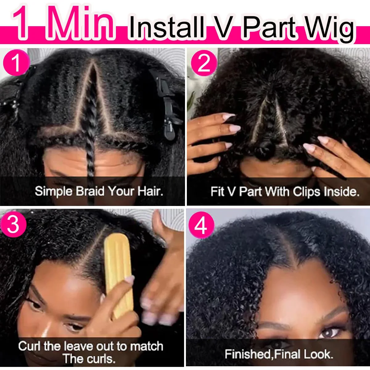 40Inch Kinky Curly V-Part Wig Human Hair No Leave Out Upgrade Deep Wave Curly V Shape Wig No Glue Clip In Half Wigs 200 Density image 6
