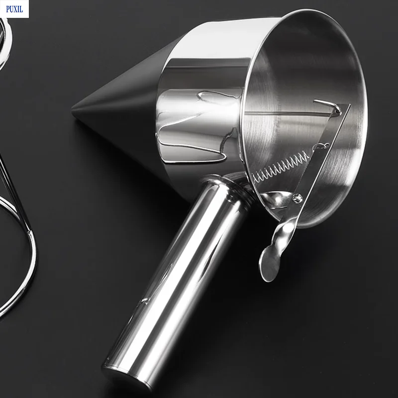 1.75L Octopus Balls Tool Baking Funnel Stainless Steel Takoyaki Dough Dispenser With Rack Adjusting Output Kitchen Hopper Tool