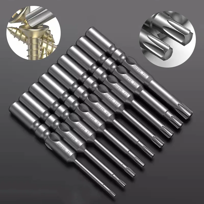 6mm Round Shank Torx Head Screwdriver Bit Set T5-T25 Security Bit Magnetic Screwdriver for 802 Electric Drill