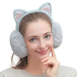 Soft & Warm Animal Earmuffs Cute Foldable Cat Ears Ear Covers Furry Fleece Ear Warmers for Women Girls