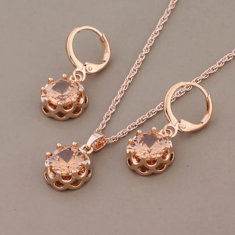 2024 Trendy Jewelry Sets 585 Rose Gold Color Drop Earring Set For Women Red Round Natural Zircon Elegant Women\'s Set