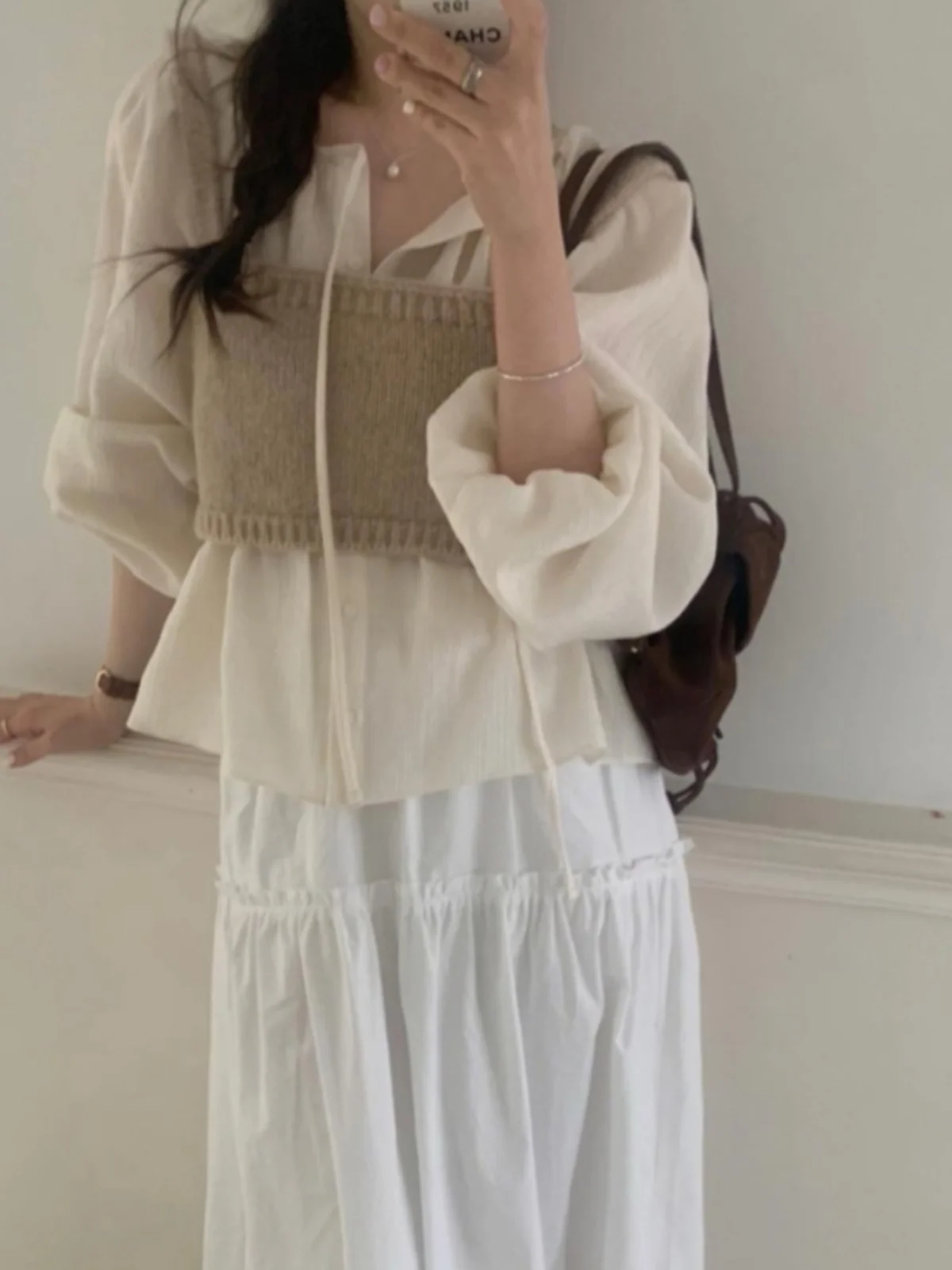 

Sli Korean Sle Women's irt Beautiful Pleated Waist Design Long Sve Button up Top with Wrap Chest Sweater And ...