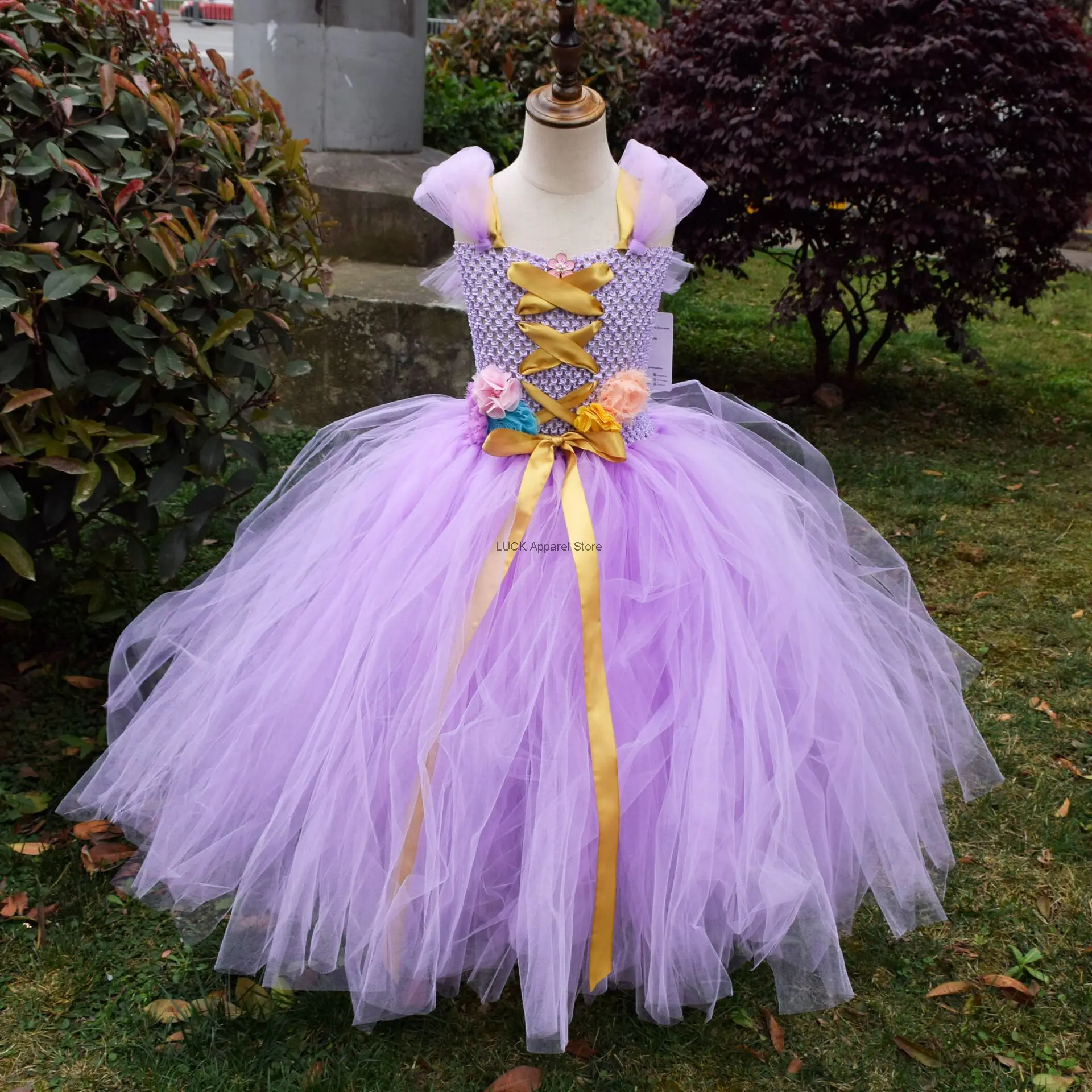 Kinderdag Cosplay Doek Meisje Prinses Jurk Lang Haar Verwarde Rapunzel Jurk Meisje Elegante Tutu Jurk