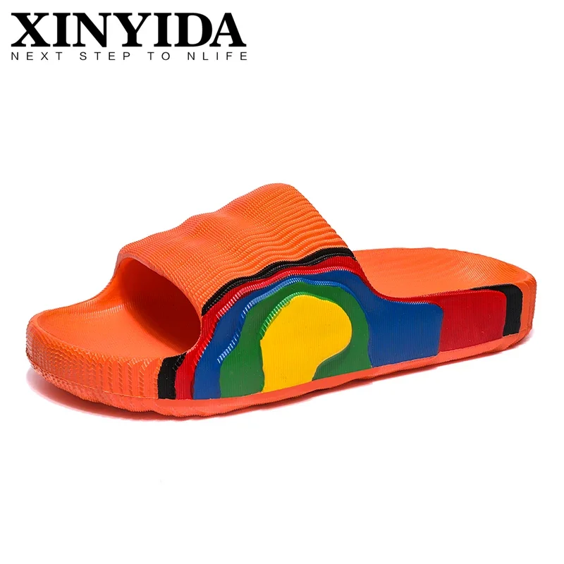 

New Arrivals Summer Men's YZY Slides Slip On Breathable Men Slippers Lightweight Beach Rainbow Sandals Men Women Big Size 34-46