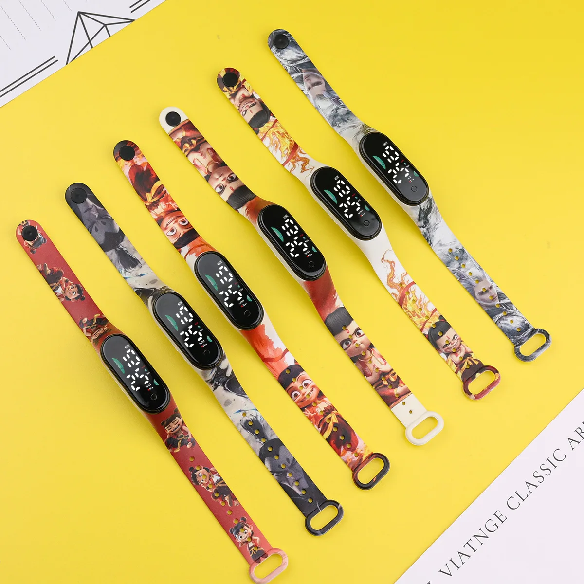 50Pcs/Lot 2025 Hot Movie Anime Nezha Cartoon LED Watch Childrens Bracelet Watches Touch Waterproof Clock Sports Kid Gift