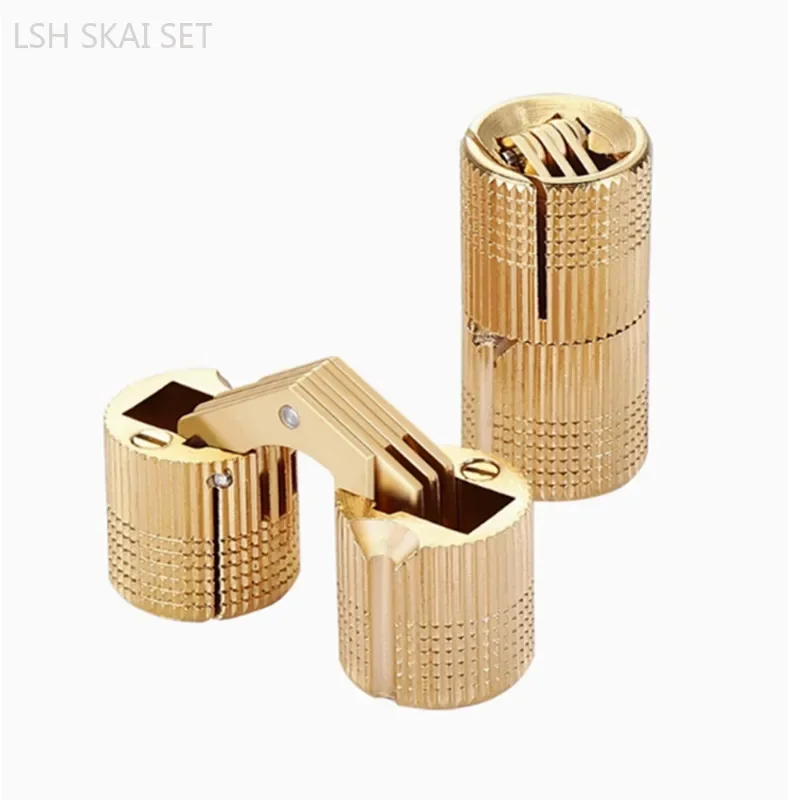 

5Pcs Brass Cabinet Door Hinge 180 Degree Flat Open Hidden Door Hinge Cylindrical Wooden Box Cross Hinge Furniture Hardware